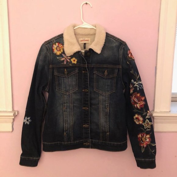 Driftwood Geena Denim Jacket Sherpa Collar EUC - Picture 2 of 9